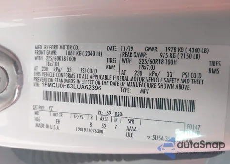 2020 Ford Escape Sel from USA, damaged, VIN 1FMCU0H63LUA62396